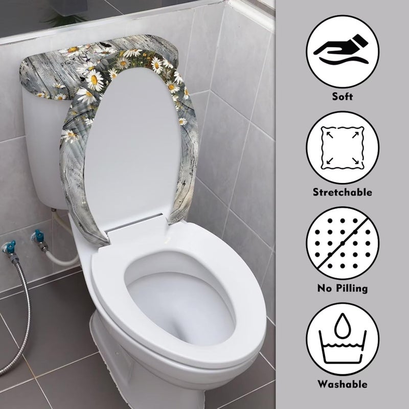 Kathyboom Daisy Board Toilet Tank Lid Cover Splash Resistant Tank Lid Covers Reusable Dust Stain Off Fit Most Round Elongated Oval Toilet Decor - Image 3